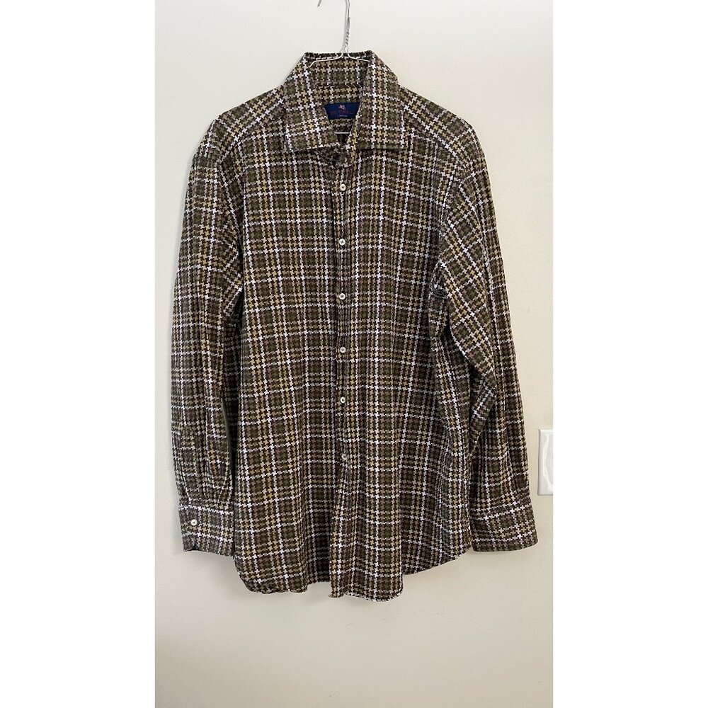 ETRO MILANO GINGHAM DRESS SHIRT 44 L